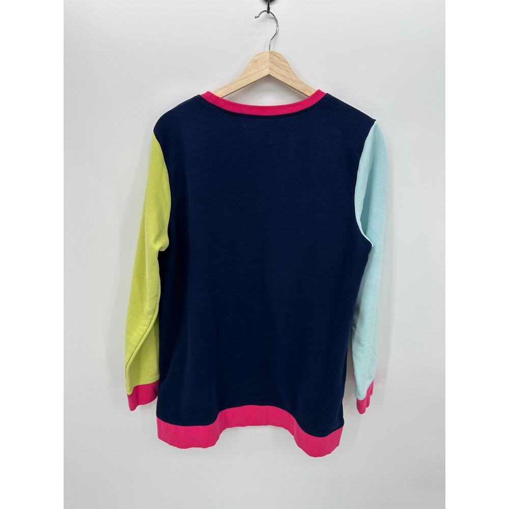 Lands' End Serious Sweats Colorblock Tunic Sweatshirt Women L‎ Navy Pink Preppy - Picture 2 of 7